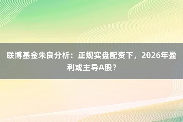 联博基金朱良分析：正规实盘配资下，2026年盈利或主导A股？