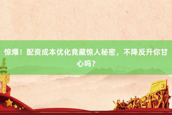 惊爆！配资成本优化竟藏惊人秘密，不降反升你甘心吗？