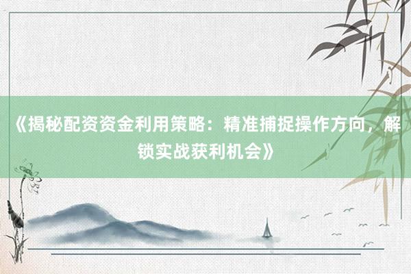 《揭秘配资资金利用策略：精准捕捉操作方向，解锁实战获利机会》
