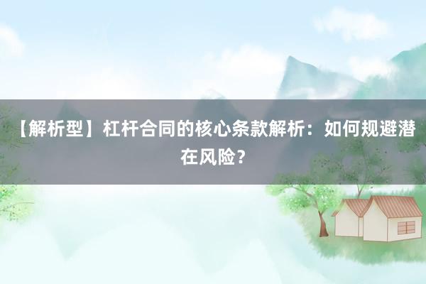 【解析型】杠杆合同的核心条款解析：如何规避潜在风险？