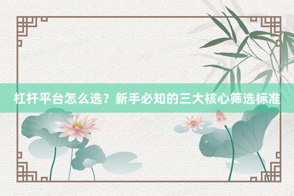 杠杆平台怎么选？新手必知的三大核心筛选标准