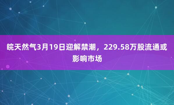 皖天然气3月19日迎解禁潮，229.58万股流通或影响市场