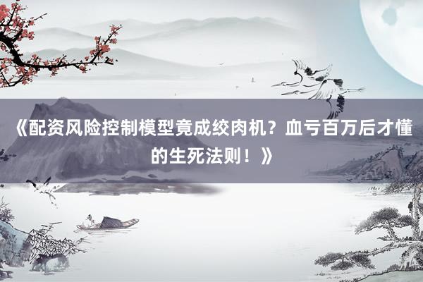 《配资风险控制模型竟成绞肉机？血亏百万后才懂的生死法则！》