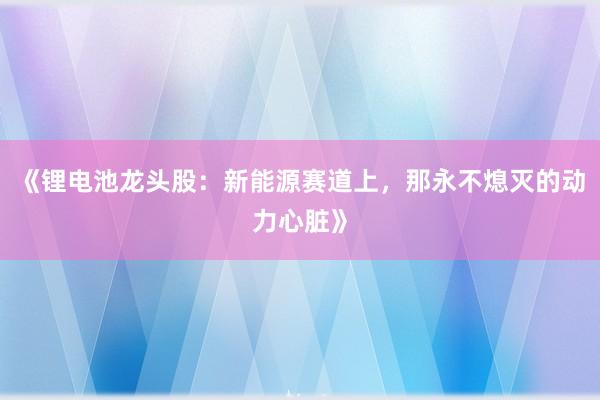 《锂电池龙头股：新能源赛道上，那永不熄灭的动力心脏》