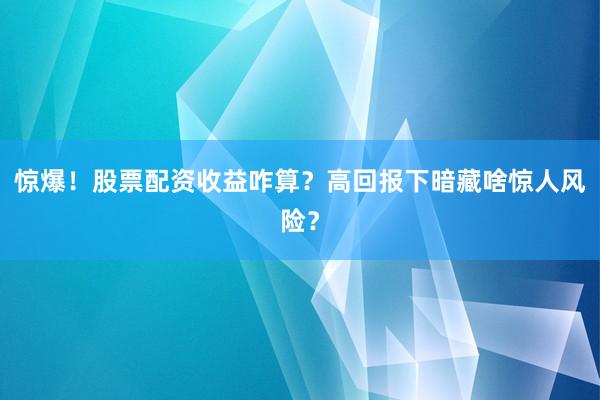 惊爆！股票配资收益咋算？高回报下暗藏啥惊人风险？