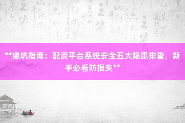**避坑指南：配资平台系统安全五大隐患排查，新手必看防损失**