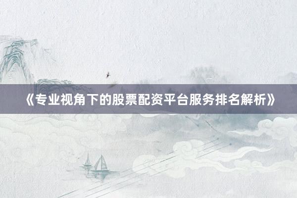 《专业视角下的股票配资平台服务排名解析》