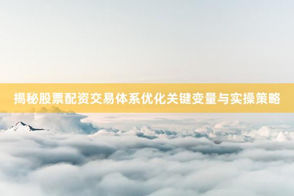 揭秘股票配资交易体系优化关键变量与实操策略