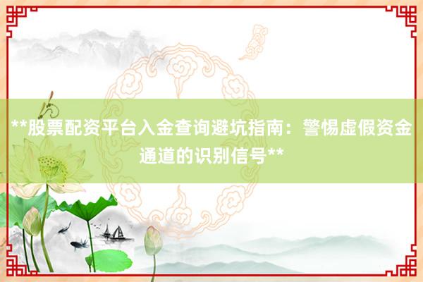 **股票配资平台入金查询避坑指南：警惕虚假资金通道的识别信号**