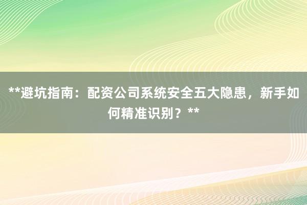**避坑指南：配资公司系统安全五大隐患，新手如何精准识别？**